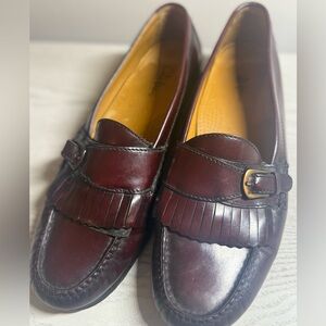 Cole Haan Men’s Maroon Leather Loafers with Buckle – Dress Shoes Size 10D